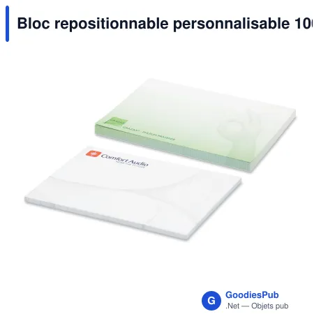 Bloc repositionnable personnalisable 100 feuilles quadrillées avec logo - 100x72 mm