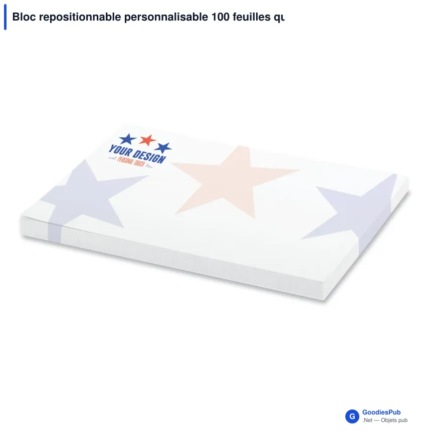 Bloc repositionnable personnalisable 100 feuilles quadrillées avec logo - 100x72 mm - Image 2
