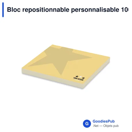 Bloc repositionnable personnalisable 100 feuilles quadrillées avec logo - 72x72 mm