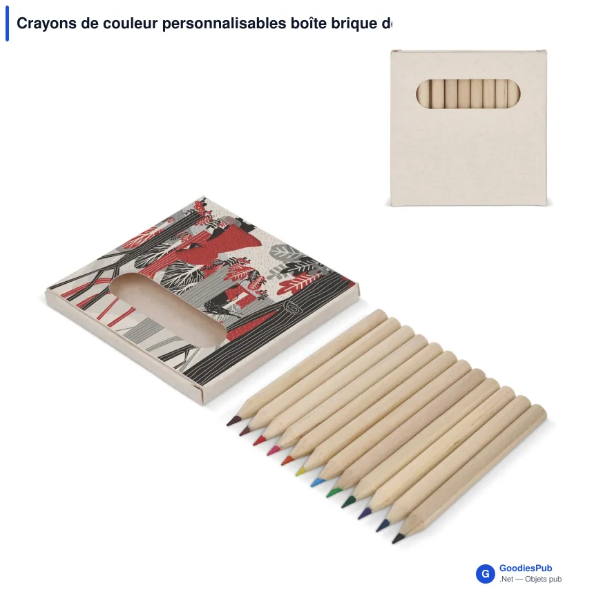 Crayons de couleur personnalisables boîte brique de lait recyclé avec logo - Lot de 12 - Image 1