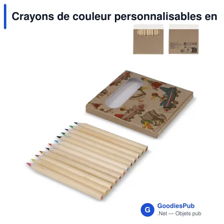 Crayons de couleur personnalisables en boîte kraft avec logo - Lot de 12