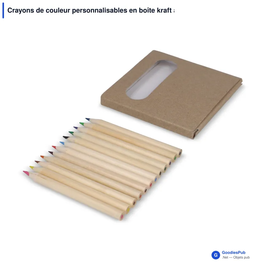 Crayons de couleur personnalisables en boîte kraft avec logo - Lot de 12 - Image 2