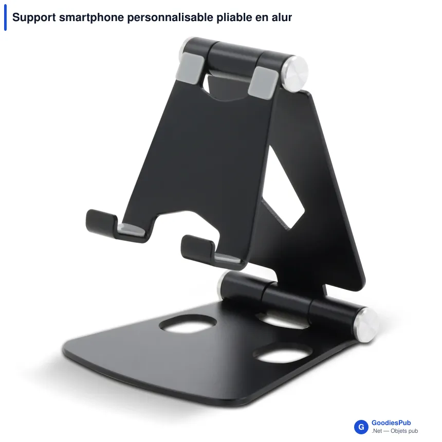 Support smartphone personnalisable pliable en aluminium avec logo - Foldable Stand - Image 2