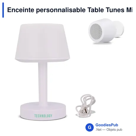 Enceinte personnalisable Table Tunes Mini en ABS blanc avec logo