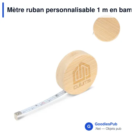 Mètre ruban personnalisable 1 m en bambou et ABS avec logo - Bambou