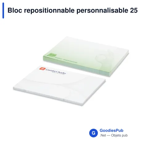 Bloc repositionnable personnalisable 25 feuilles quadrillées avec logo - 72x50 mm