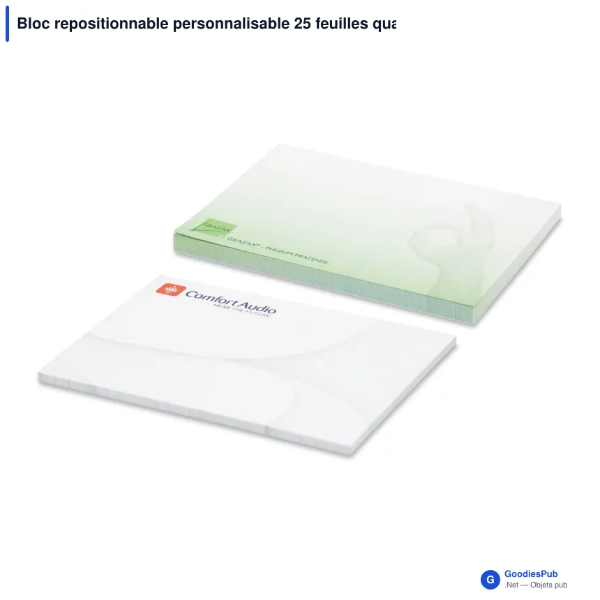 Bloc repositionnable personnalisable 25 feuilles quadrillées avec logo - 72x50 mm - Image 1