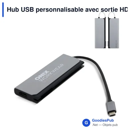 Hub USB personnalisable avec sortie HDMI en aluminium avec logo - PowerHub