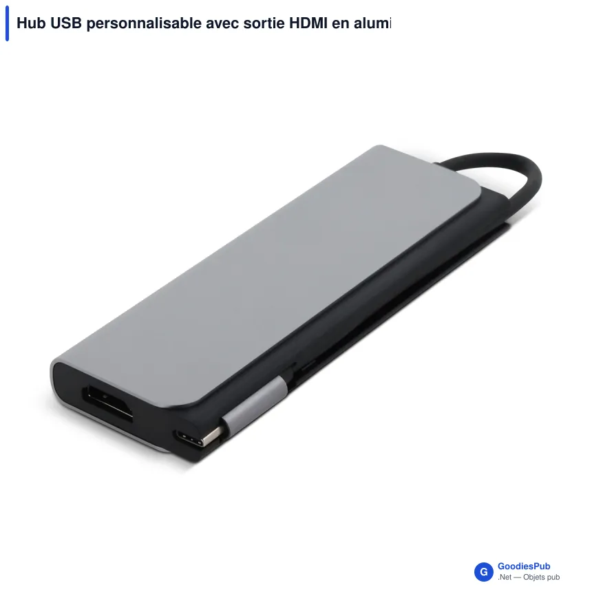 Hub USB personnalisable avec sortie HDMI en aluminium avec logo - PowerHub - Image 2