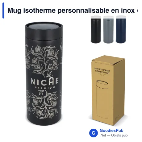 Mug isotherme personnalisable en inox 400 ml avec logo - 360 Shine