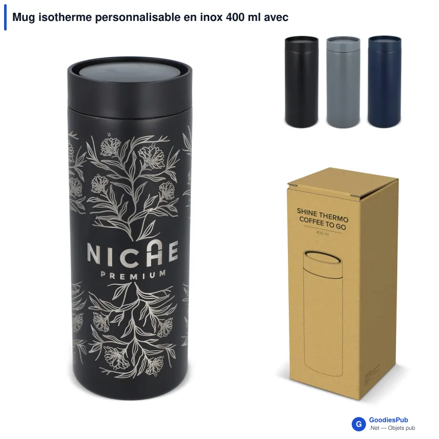 Mug isotherme personnalisable en inox 400 ml avec logo - 360 Shine - Image 1