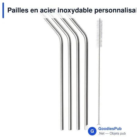 Pailles en acier inoxydable personnalisables avec logo - Rudy
