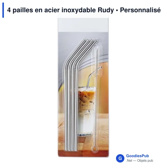 Pailles en acier inoxydable personnalisables avec logo - Rudy - Image 2