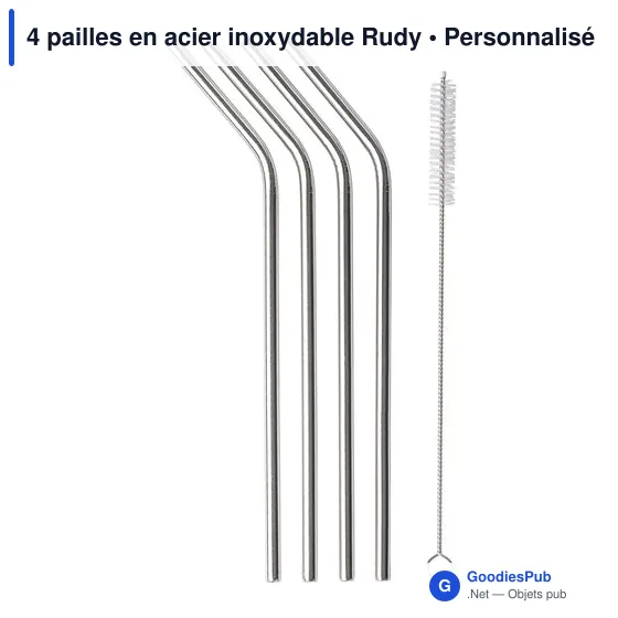 Pailles en acier inoxydable personnalisables avec logo - Rudy - Image 3