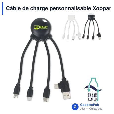 Câble de charge personnalisable Xoopar en plastique océanique avec logo - Eco Octopus