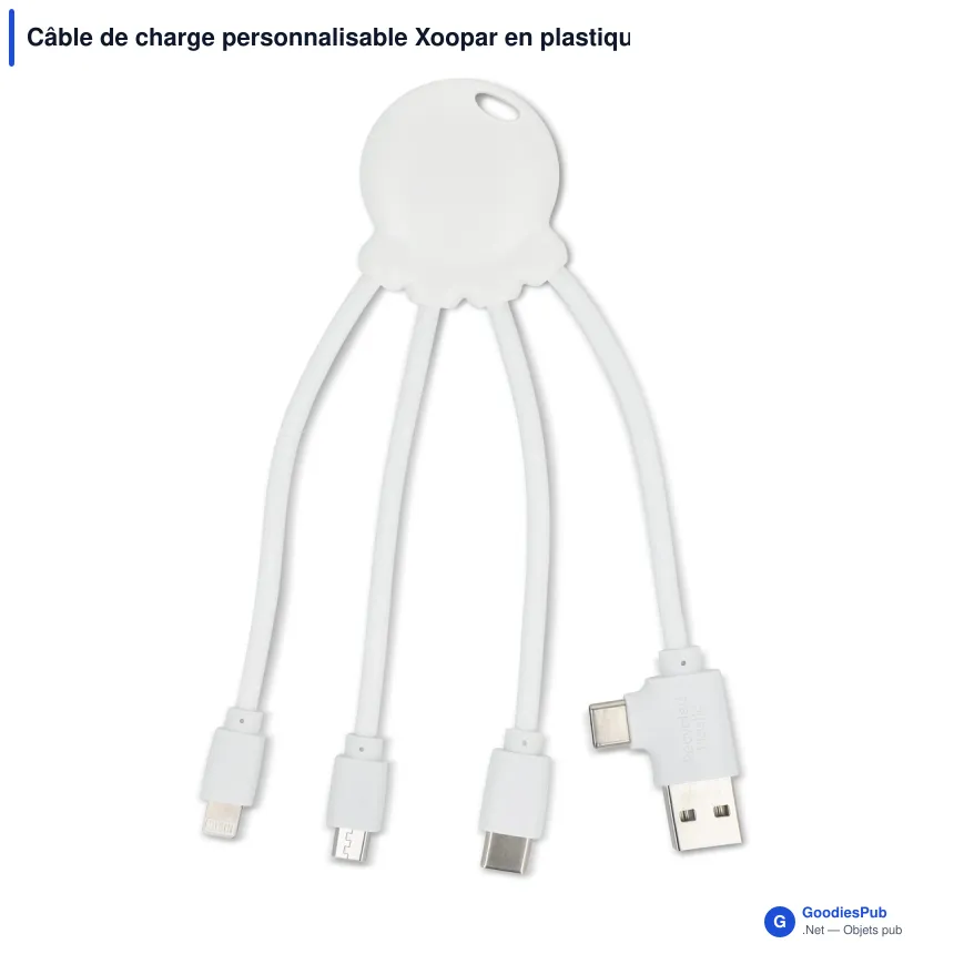 Câble de charge personnalisable Xoopar en plastique océanique avec logo - Eco Octopus - Image 2