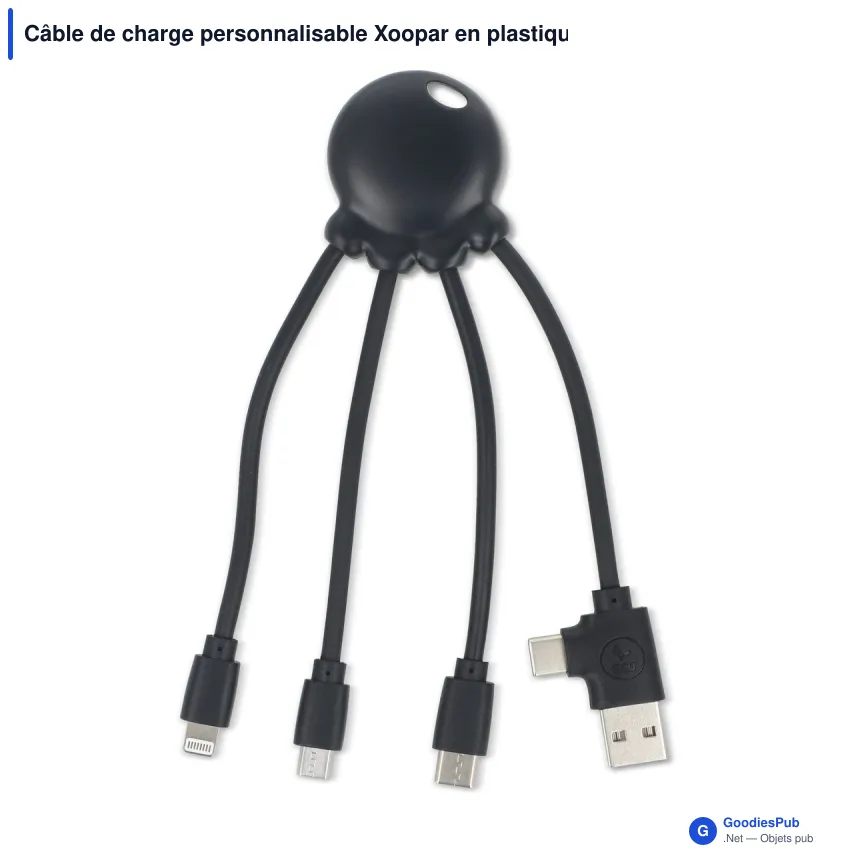 Câble de charge personnalisable Xoopar en plastique océanique avec logo - Eco Octopus - Image 3