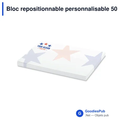Bloc repositionnable personnalisable 50 feuilles quadrillées avec logo - 100x72 mm