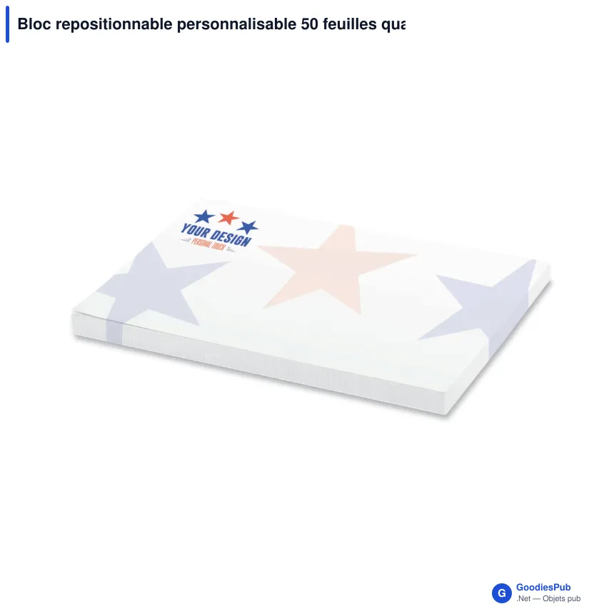 Bloc repositionnable personnalisable 50 feuilles quadrillées avec logo - 100x72 mm - Image 1
