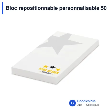 Bloc repositionnable personnalisable 50 feuilles quadrillées avec logo - 50x72 mm