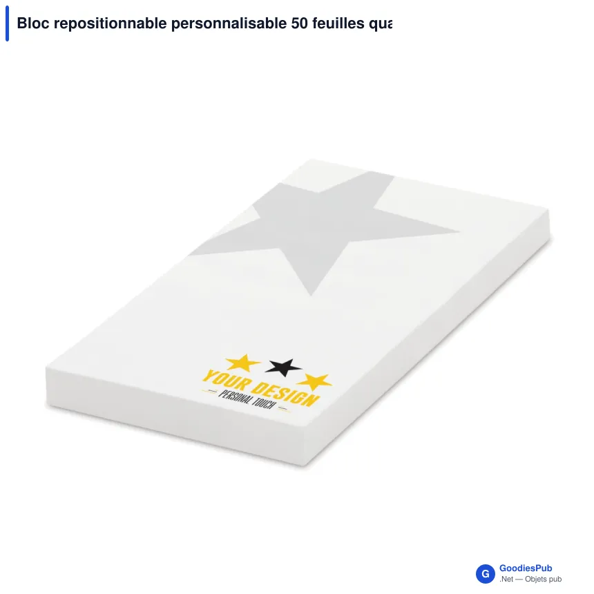Bloc repositionnable personnalisable 50 feuilles quadrillées avec logo - 50x72 mm - Image 1