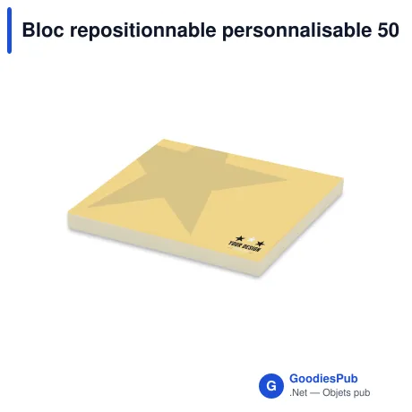 Bloc repositionnable personnalisable 50 feuilles quadrillées avec logo - 72x72 mm