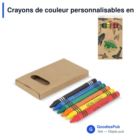 Crayons de couleur personnalisables en boîte à bricoler avec logo - Lot de 6