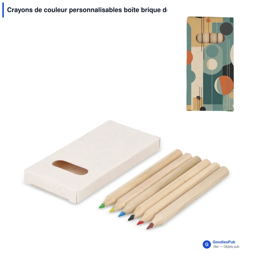 Crayons de couleur personnalisables boîte brique de lait recyclé avec logo - Lot de 6 - Image 1