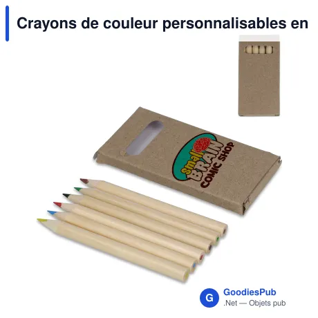 Crayons de couleur personnalisables en boîte kraft avec logo - Lot de 6