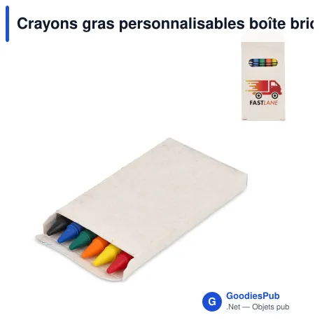 Crayons gras personnalisables boîte brique de lait recyclé avec logo - Lot de 6