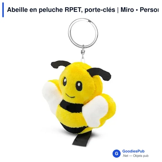 Porte-clés abeille en peluche personnalisable avec logo | Miro - Image 1