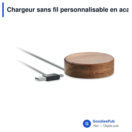 Chargeur sans fil personnalisable en acacia avec logo