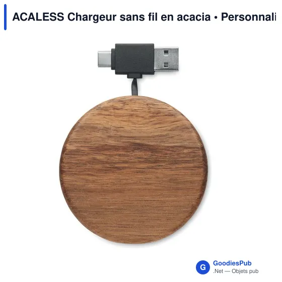 Chargeur sans fil personnalisable en acacia avec logo - Image 2