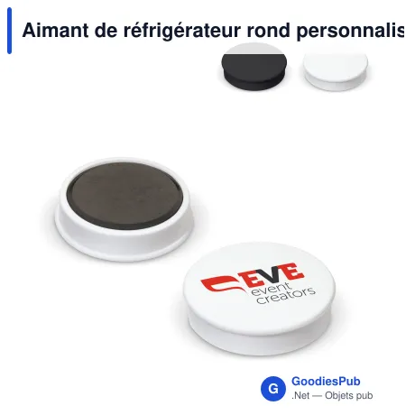Aimant de réfrigérateur rond personnalisable Ø 36 mm avec logo - Noir ou blanc