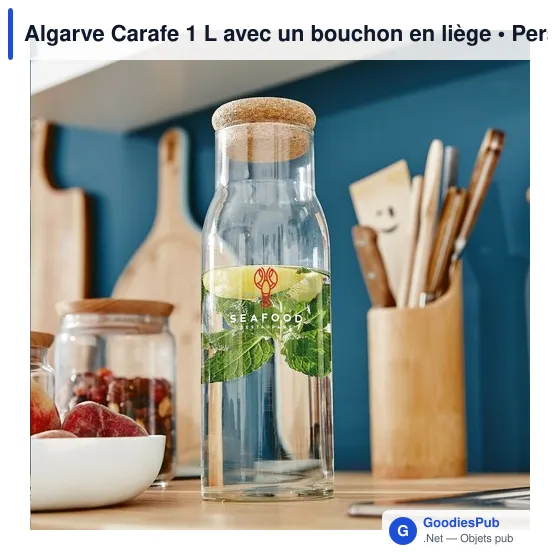 Carafe en verre personnalisable Algarve 1 L avec bouchon en liègeavec logo - Image 2