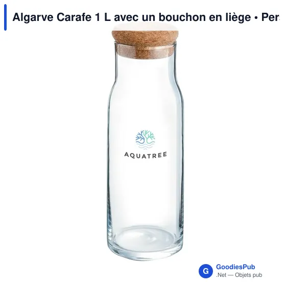 Carafe en verre personnalisable Algarve 1 L avec bouchon en liègeavec logo - Image 4