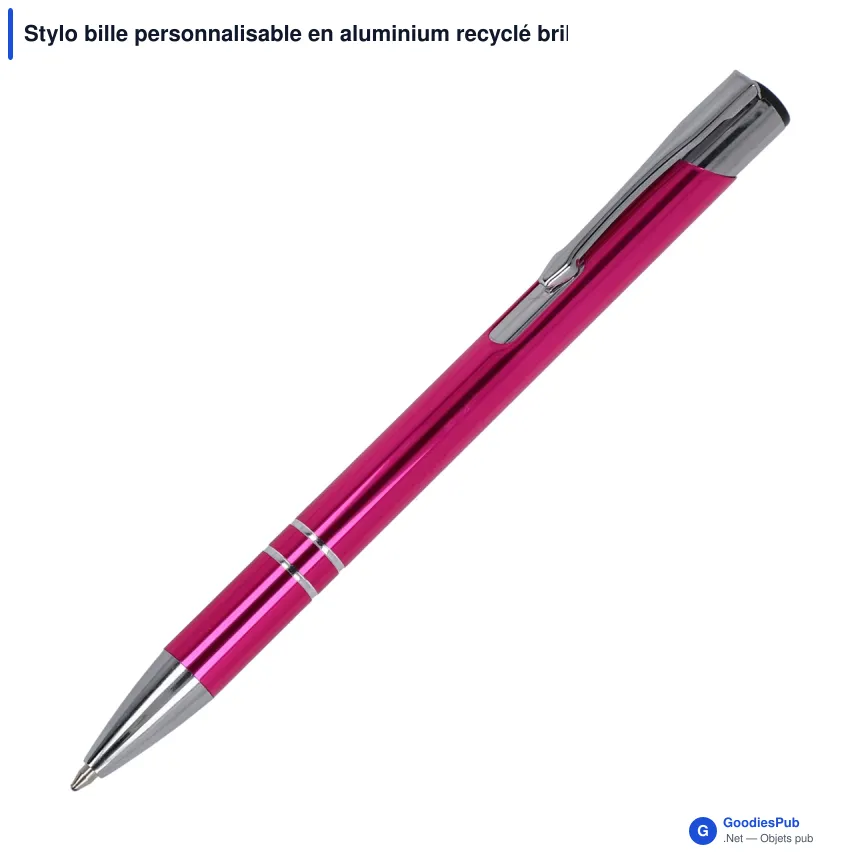 Stylo bille personnalisable en aluminium recyclé brillant encre bleue - Alicante - Image 4