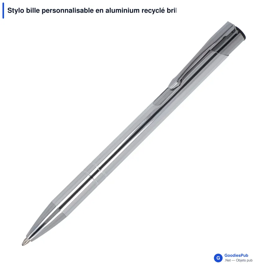 Stylo bille personnalisable en aluminium recyclé brillant encre bleue - Alicante - Image 5