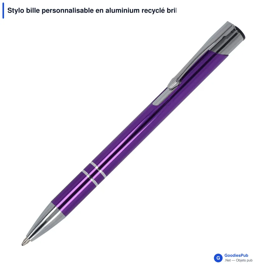 Stylo bille personnalisable en aluminium recyclé brillant encre bleue - Alicante - Image 6