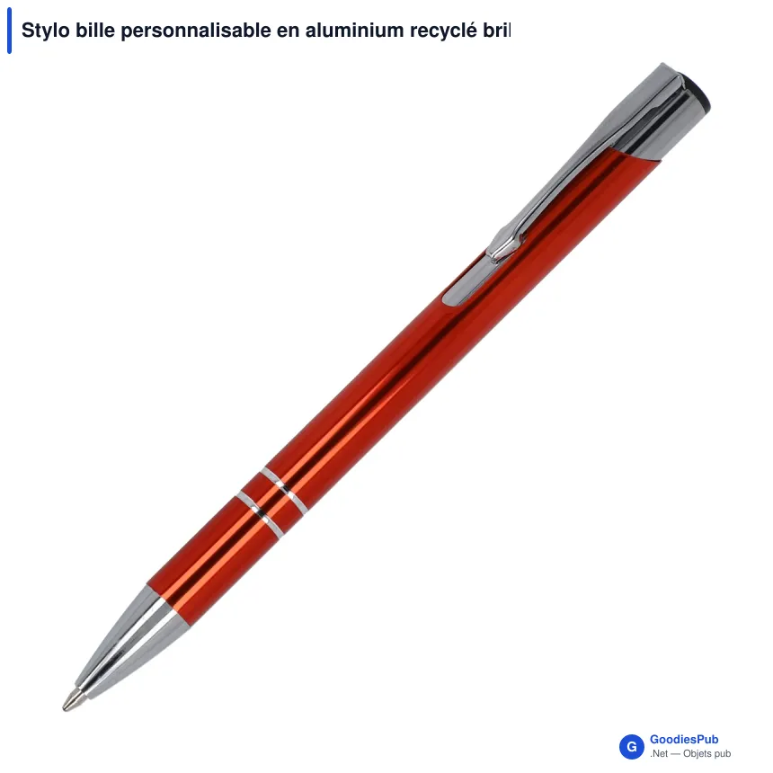 Stylo bille personnalisable en aluminium recyclé brillant encre noire - Alicante - Image 2