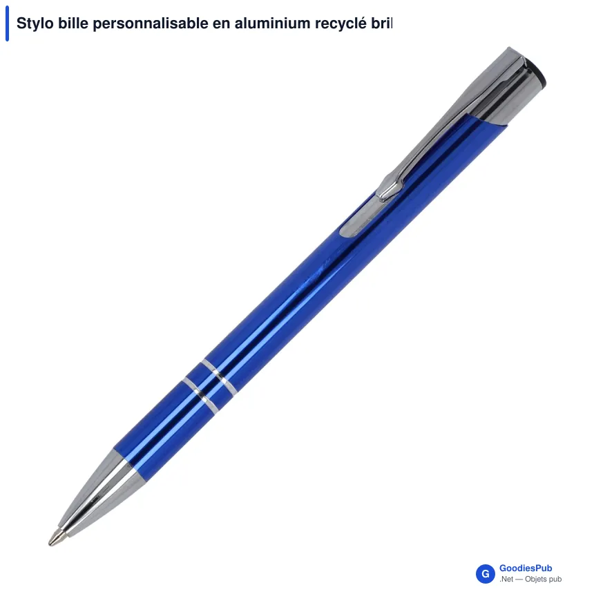 Stylo bille personnalisable en aluminium recyclé brillant encre noire - Alicante - Image 3