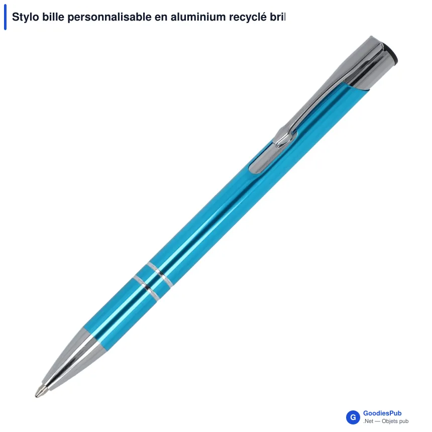 Stylo bille personnalisable en aluminium recyclé brillant encre noire - Alicante - Image 4