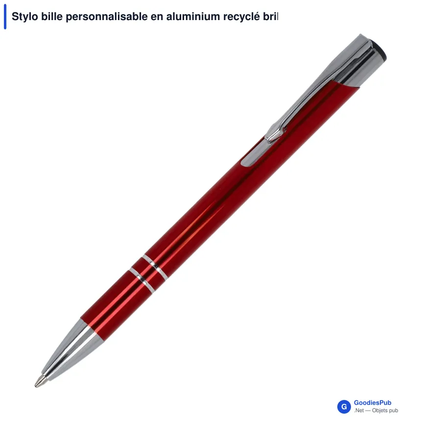 Stylo bille personnalisable en aluminium recyclé brillant encre noire - Alicante - Image 5