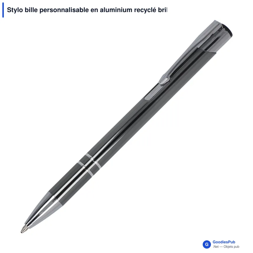 Stylo bille personnalisable en aluminium recyclé brillant encre noire - Alicante - Image 9