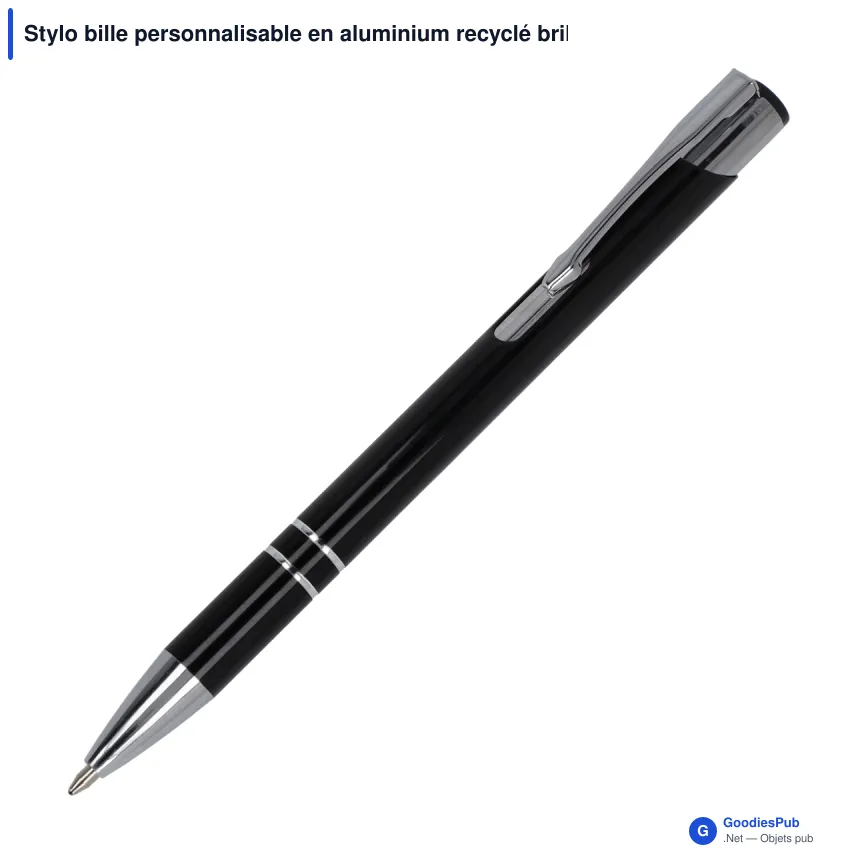 Stylo bille personnalisable en aluminium recyclé brillant encre noire - Alicante - Image 10