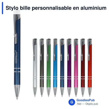 Stylo bille personnalisable en aluminium recyclé mat encre bleue - Alicante