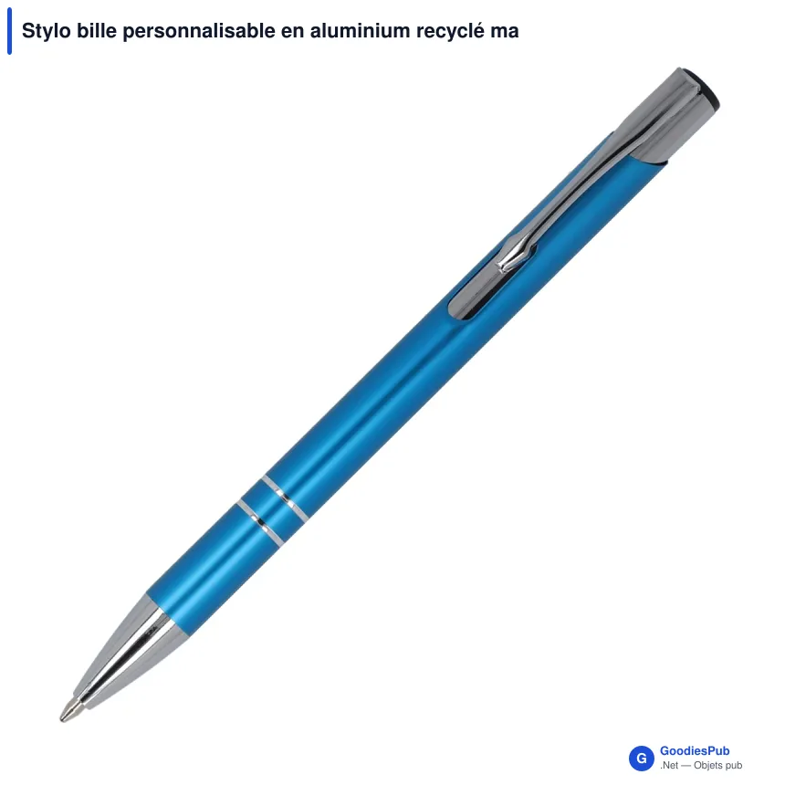 Stylo bille personnalisable en aluminium recyclé mat encre bleue - Alicante - Image 2