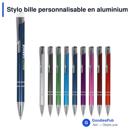 Stylo bille personnalisable en aluminium recyclé mat encre noire - Alicante