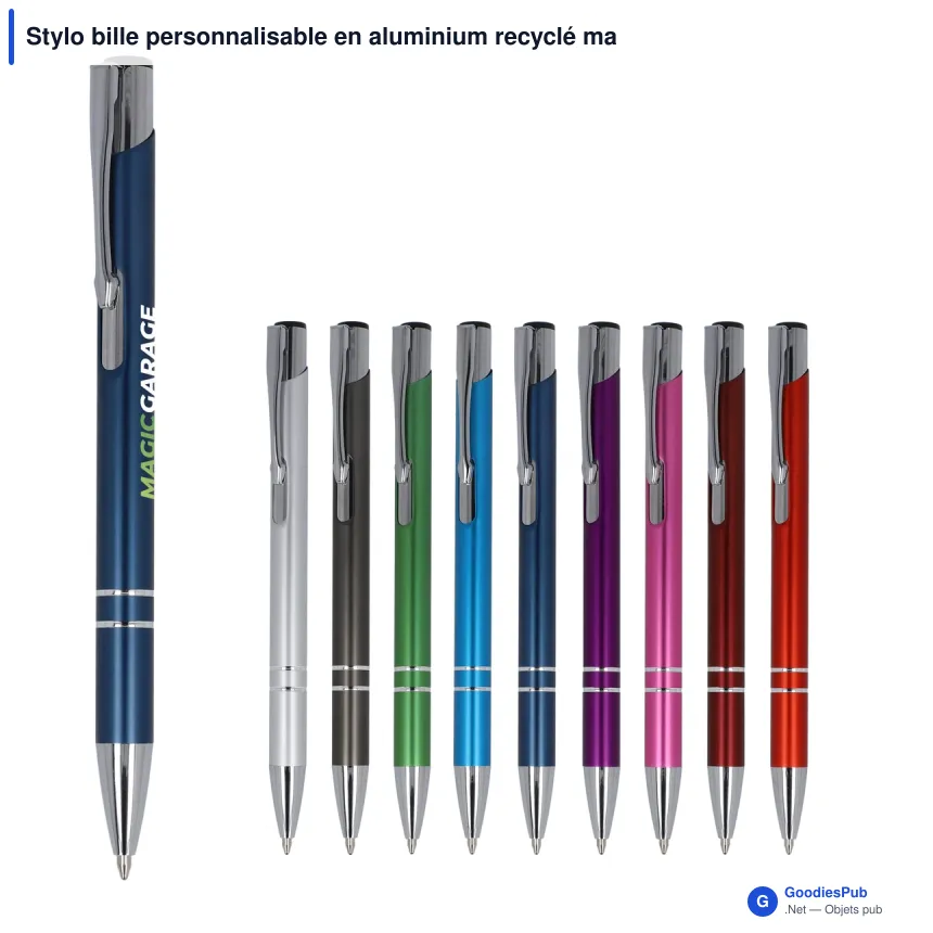 Stylo bille personnalisable en aluminium recyclé mat encre noire - Alicante - Image 1