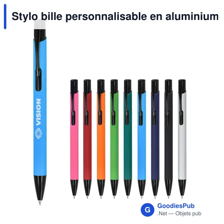 Stylo bille personnalisable en aluminium recyclé toucher doux encre noire - Alicante